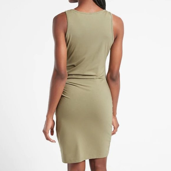 ATHLETA SHADOW OLIVE SLEEVELESS RUCHED BODYCON DELLA DRESS - Picture 2 of 8
